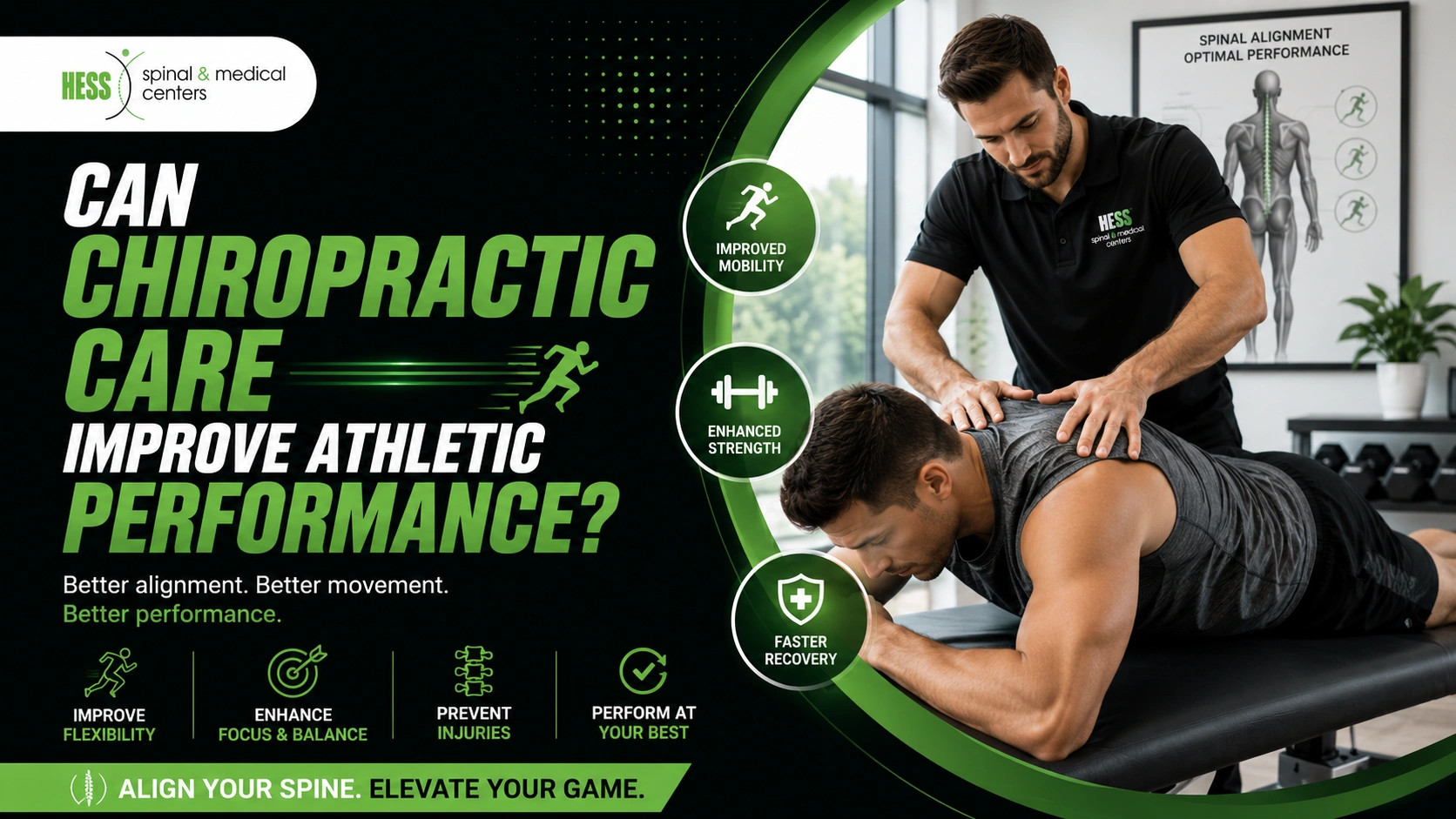 Chiropractor adjusting an athlete's back on a treatment table to improve mobility, strength, and recovery.