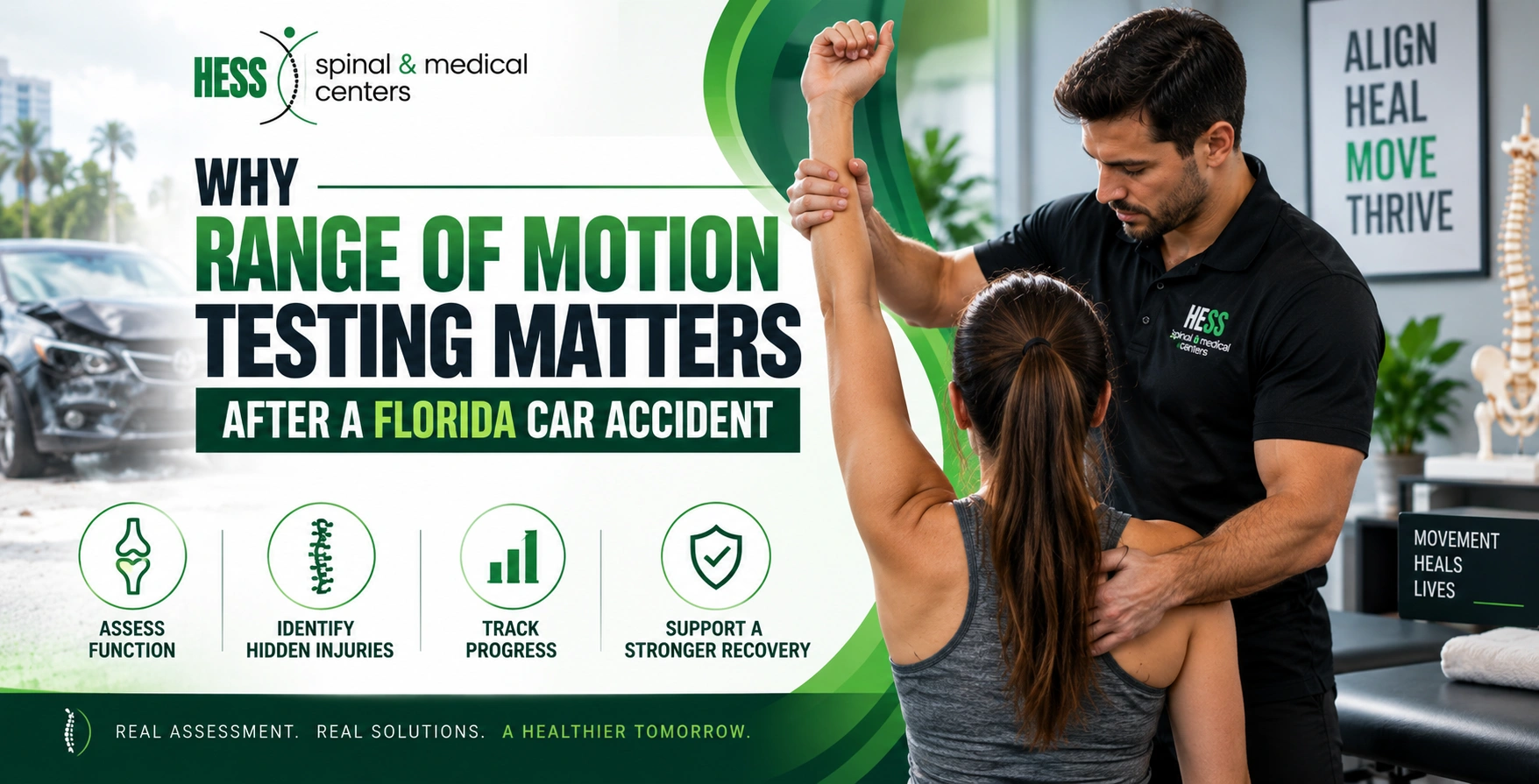 Physical therapist helping a patient with range of motion testing at Hess Spinal and Medical Centers.